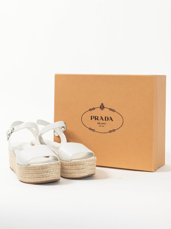 Prada Bianco Vitello Montana Leather Espadrille Wedge Sandals - Picture 10 of 10